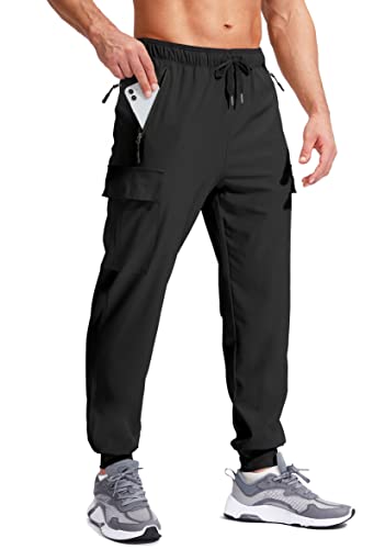 G Gradual Men's Joggers with Multi Pocket Lightweight Quick Dry Hiking Cargo Jogger Pants for Men Athletic Travel Golf Outdoor (Black, Medium)