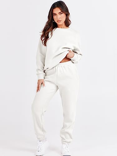 ANRABESS Women 2 Piece Outfits Sweatsuit Crew Neck Sweatshirt & Lounge Pants 2023 Casual Cozy Tracksuit Matching Sets Loungewear A1014baise-M