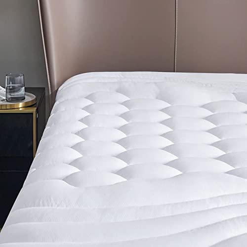 Bedsure Queen Size Mattress Pad - Soft Cooling Mattress Cover Padded, Quilted Fitted Mattress Protector with 8-21" Deep Pocket, Breathable Fluffy Pillow Top, White, 60x80 Inches