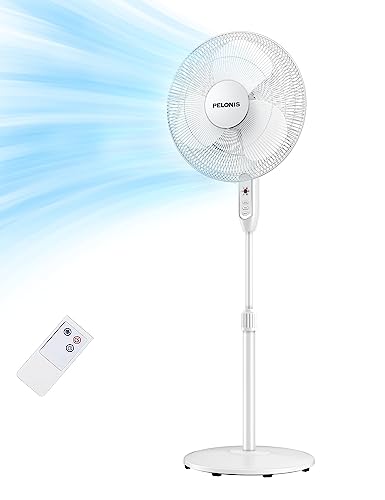 PELONIS 16'' Pedestal Remote Control Oscillating Stand Up Fan 7-Hour Timer, 3-Speed, and Adjustable Height,Electric Cooling Fans for Home Office Bedroom Use