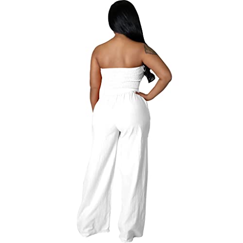 LightlyKiss Women's Casual Sleeveless Tight Jumpsuit Elegant And Fashionable Pleated Long Pants Rompers White