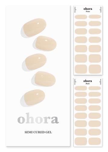 ohora Semi Cured Gel Nail Strips (N Cream Base) - Works with Any Nail Lamps, Salon-Quality, Long Lasting, Easy to Apply & Remove - Includes 2 Prep Pads, Nail File & Wooden Stick - Beige