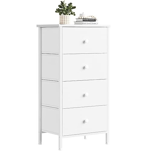 BOLUO White Dresser for Bedroom 4 Drawer Dressers & Chests of Drawers Fabric Small Dresser Organizer for Closet Adult Modern