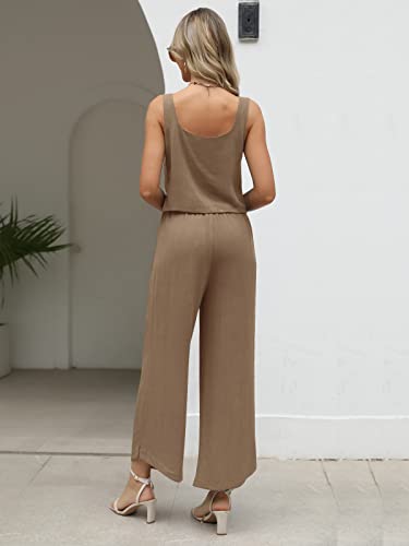 AUTOMET 2 Two Piece Summer Outfits Womens Matching Sets Casual Vacation Clothes Linen Long Pants with Pockets Jumpsuits 2023 Fashion