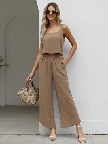 AUTOMET 2 Two Piece Summer Outfits Womens Matching Sets Casual Vacation Clothes Linen Long Pants with Pockets Jumpsuits 2023 Fashion