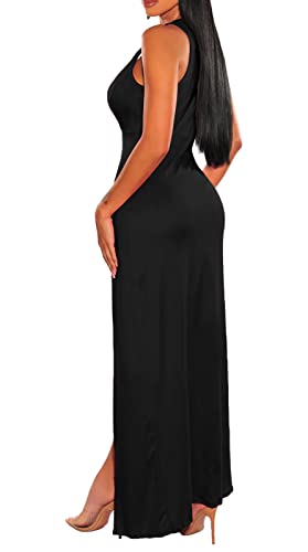 Women's Off Shoulder Casual Long Sleeve Split Maxi Party Dresses XXL Black