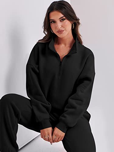 Prinbara Womens Oversized Half Zip Pullover Long Sleeve Sweatshirt Jogger Pants Lounge Sets Teen Girls 2 Piece Outfits Sweatsuit with Pockets Fall Y2K Clothes 7PA76-heise-L