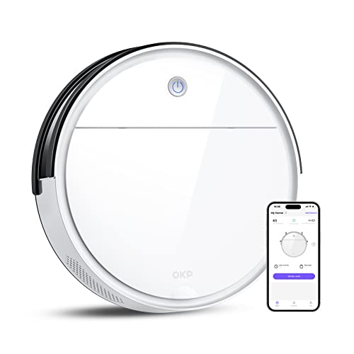 OKP Robotic Vacuum Cleaner, WiFi/App/Alexa, Robot Vacuum Cleaner with Schedule, Efficient Filtration System, Self-Charging, Slim Design, Quiet, Perfect for Hard Floors, Pet Hair, Carpets