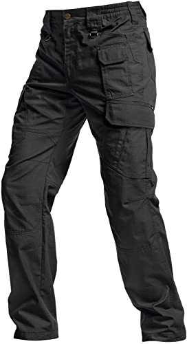 CQR Men's Tactical Pants, Water Resistant Ripstop Cargo Pants, Lightweight EDC Work Hiking Pants, Outdoor Apparel, Duratex Mag Pocket Black, 34W x 30L