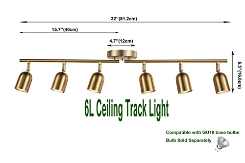 CRAFTRONOS 6 Light Track Lighting Kit, Matt Brass Finish Adjustable with Moden Flush Mount Ceiling Spotlight for Kitchen,Living Room,Home Improvement (6L)