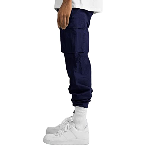 Cargo Pants for Men Casual Joggers Athletic Pants Loose Fit Hiking Trousers Outdoor Wearing Pants with Pockets Navy