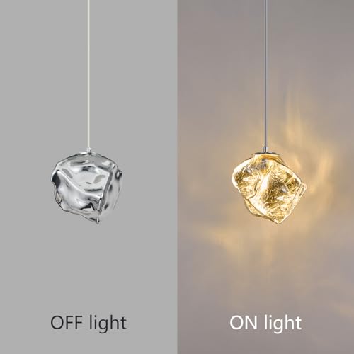 LBSQJ Modern Chrome Pendant Lights Kitchen Island Mini Hanging Light Fixtures Glass Creative Irregular Imitation Stone Shape Chandelier for Dinning Room Kitchen Bedroom Bar Foyer Farmhouse(1 Pack)