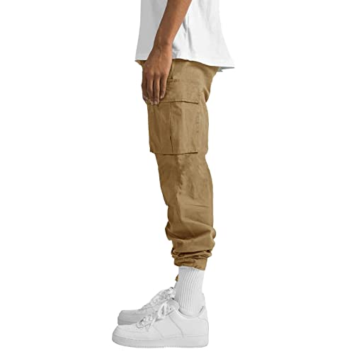 THWEI Mens Cargo Pants Casual Joggers Athletic Pants Cotton Loose Straight Sweatpants Khaki XL