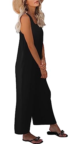 Nfsion Women's Summer Casual Loose Tank Jumpsuit Sleeveless Crewneck Long Pants Jumpsuit Romper with Pockets Large Black