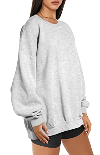 EFAN Sweatshirts Hoodies for Women Oversized Sweaters Fall Outfits Clothes 2023 Crew Neck Pullover Tops Casual Soft Winter Fashion Grey