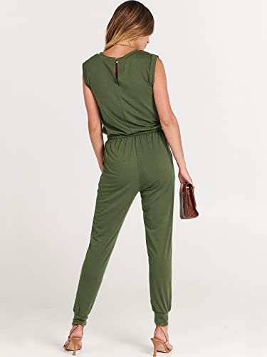 ANRABESS Women Summer Casual Sleeveless Tank Top Elastic Waist Loose Jumpsuit Rompers with Pockets A330junlv-S Army Green