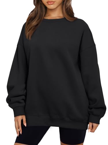 AUTOMET Hoodies for Women Black Oversized Sweatshirts Crew Neck Pullover Casual Workout Soft Fall Fashion Outfits Winter Clothes 2023