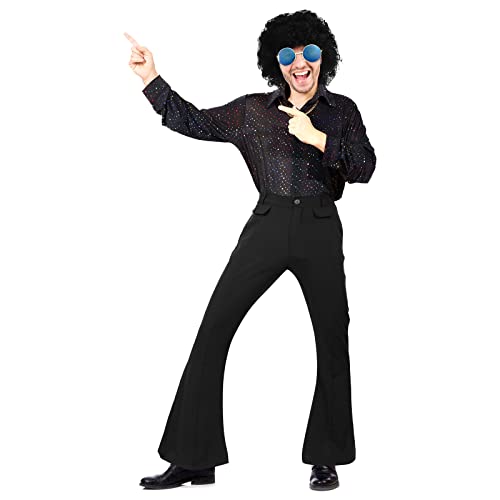 Eurzom Disco Costume Set Including Men's Disco Shiny Shirt Pant Funky Afro Wig Necklace Sunglasses for 60/70/80/90s Party (Normal Style, XXL)