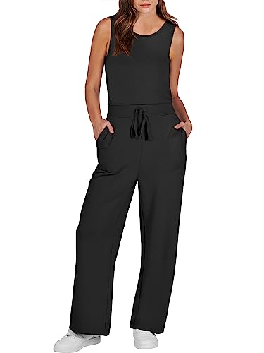 ANRABESS Air Essentials Jumpsuits for Women 2023 Summer Outfits Sleeveless Casual Wide Leg Long Romper Jumper Trendy Fall Clothes 1090heise-S