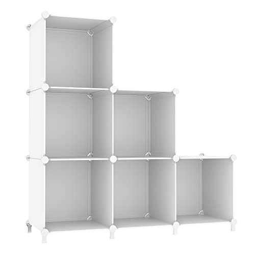 AWTATOS Cube Storage Organizer, Shelves Bookshelf, 6 Cube Closet Organizers and Storage, DIY Stackable Plastic Clothes Organizer Shelving for Bedroom, Home Office, White