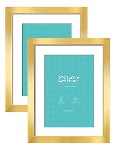 LaVie Home 8x10 Picture Frames (2 Pack, Gold), Simple Designed Wood Frame Set with High Definition Real Glass for Pictures 5x7 with Mat, for Wall Mount & Table Top Display