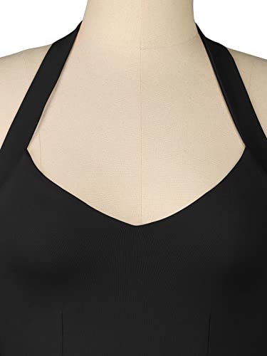 REORIA Women's Summer Sexy Halter V Neck Sleeveless Backless Y2K Trendy Crop Tank Tops for Going Out Black Medium