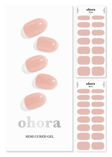 ohora Semi Cured Gel Nail Strips (N Bare Apricot) - Works with Any Nail Lamps, Salon-Quality, Long Lasting, Easy to Apply & Remove - Includes 2 Prep Pads, Nail File & Wooden Stick