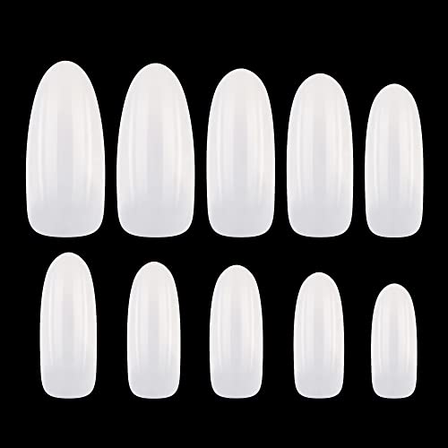 Makartt Oval Nails Tips 500pcs Nail Tips Natural Full Cover Acrylic Nails Round False Nails Soak Off Nail Tips 10 Sizes Fake Nails for Nail Art A-04