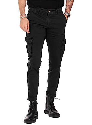 JMIERR Mens Casual Twill Cargo Pants Men Cargo Baggy Pants Waist Stretch Tapered Joggers Sweatpants Pants with Pockets, US38(XL), A Black