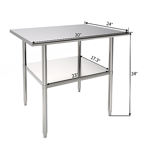 BIGITTA Stainless Steel Prep Table 30x24x34 Inches, NSF Commercial Heavy Duty Work Table with Adjustable Undershelf for Restaurant, Home and Hotel