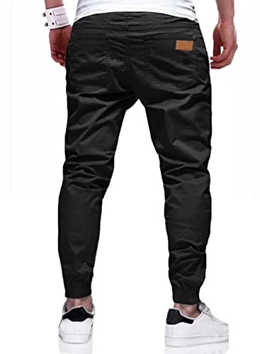 JMIERR Mens Casual Joggers Pants - Cotton Drawstring Chino Cargo Hiking Outdoor Gym Twill Track Jogging Sweatpants with Pockets for Men, US 36(L), A Black