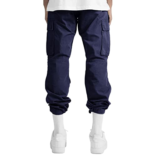 Cargo Pants for Men Casual Joggers Athletic Pants Loose Fit Hiking Trousers Outdoor Wearing Pants with Pockets Navy