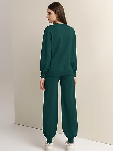 SuperPrity Plus Size Lounge Set for Women High Waisted Long Sleeve Sweatsuit with Pocket Knit Matching Outfits-2XL,Dark Green