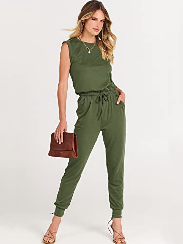 ANRABESS Women Summer Casual Sleeveless Tank Top Elastic Waist Loose Jumpsuit Rompers with Pockets A330junlv-S Army Green