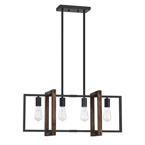 Dolaimy House Farmhouse Rustic 4 Light Gold Chandelier Kitchen Island Dining Room Light Fixture Hand Painted Natural Walnut Wood Lantern Cage Frame Black Finish for Hallway Dining Room Bedroom