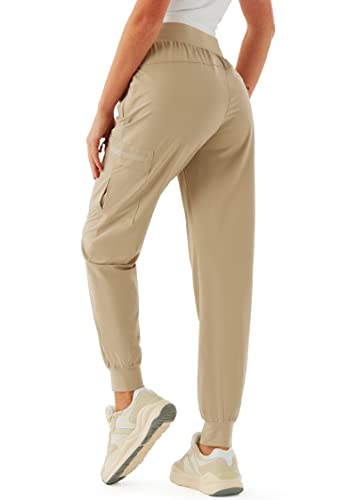 Women's Cargo Joggers Lightweight Quick Dry Hiking Pants for Women Outdoor Casual Athletic Workout Lounge with Zipper Pockets Khaki M