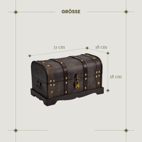 Brynnberg - Pirate Treasure Chest Storage Box with Lock - Columbus 12,2x7,1x7,1" - Durable Wooden - Unique Handmade Decorative Vintage Wood Chest Box - The Best Gift