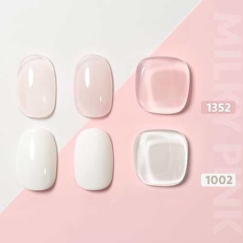 GAOY French Manicure Kit, Nail Stamper and 2Pcs Gel Nail Polish, Include Nude Jelly Milky Pink White Colors for French Tip, UV Light Cure