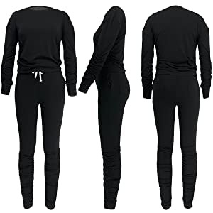 OCEANLUX Yoga Outfits 2 Pcs Matching Sets for Women Workout Sets Long Sleeve Jogger Tracksuit with Pockets