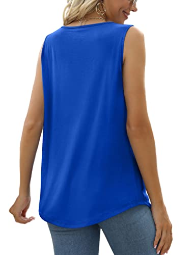 Saloogoe Womens Summer Outfits for Island Vacation Loose Square Neck Tank Tops Plus Size Blue