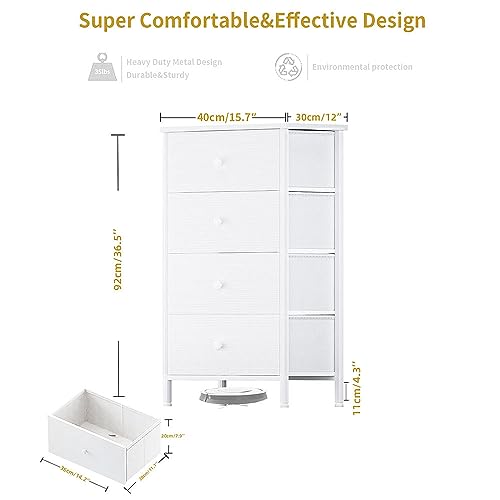 BOLUO White Dresser for Bedroom 4 Drawer Dressers & Chests of Drawers Fabric Small Dresser Organizer for Closet Adult Modern