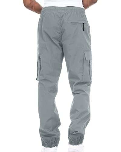 Men’s Cargo Pants Lightweight Outdoor Drawstring Jogger Sweatpants Hiking Baggy Trousers with Pockets Grey