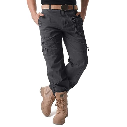 GSGGIG Men's Work Pants Outdoor Tactical Cargo Pants for Men, Cotton Casual Combat Pants with Zipper Pockets No Belt 9920-Gray-36