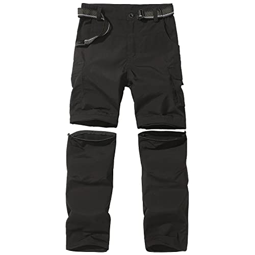 JOMLUN Boys Hiking Pants Kids Cargo Outdoor Casual Camping Pants Quick Dry Convertible Zip Off Trousers Black