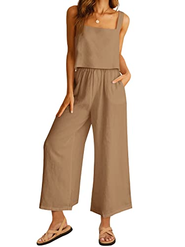 AUTOMET 2 Two Piece Summer Outfits Womens Matching Sets Casual Vacation Clothes Linen Long Pants with Pockets Jumpsuits 2023 Fashion