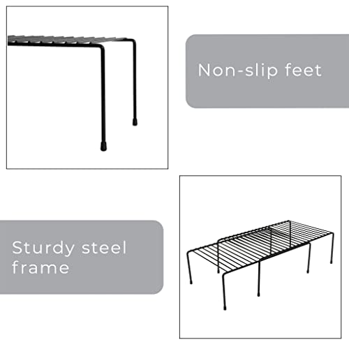 Smart Design Extendable Storage Shelf – Lengthen from 16 to 32.5 in., Black – Sturdy Steel Pantry Organizer with Rust-Resistant Finish and Non-Slip Feet for Easy Home Organization and Storage