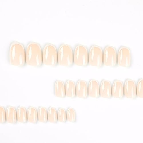 French Tip Press on Nails Short Almond Fake Nails with Elegant Designs Oval Full Cover Acrylic False Nails Set Glue on Reusable Nails Nude Stick on Static Nails for Women Girls Manicure 24Pcs