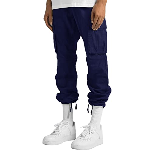 Cargo Pants for Men Casual Joggers Athletic Pants Loose Fit Hiking Trousers Outdoor Wearing Pants with Pockets Navy