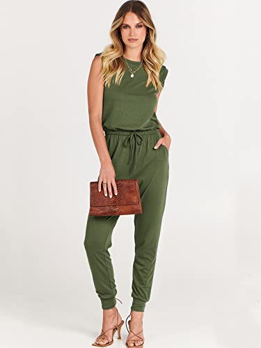 ANRABESS Women Summer Casual Sleeveless Tank Top Elastic Waist Loose Jumpsuit Rompers with Pockets A330junlv-S Army Green