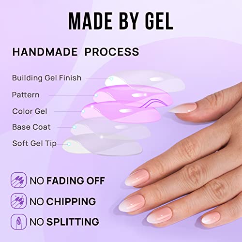 Almond Press On Nails Medium - BTArtbox Soft Gel Ombre Fake Nails with Nail Glue, Fit Perfectly & Natural Reusable Semi-Transparent Glue On Nails in 16 Sizes - 32PCS Stick On Nails Kit, Vanilla Cream Almond